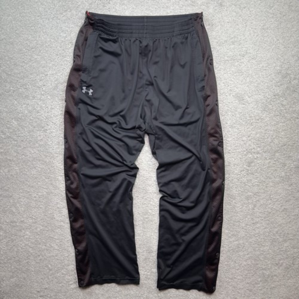 Vintage Under Armour Snap Warm Up Pants Mens Large Black Red Tearaway Track Y2K